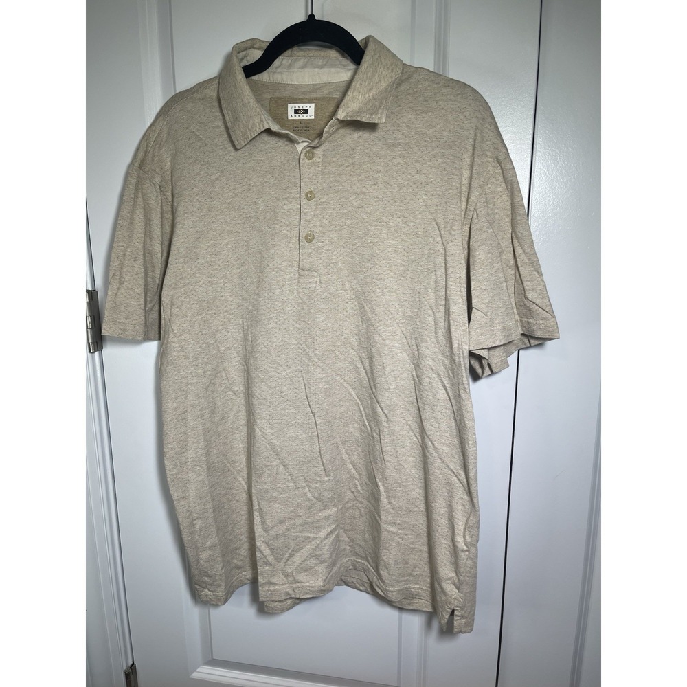 Joseph Abboud Beige Tan Polo Shirt Mens Size Large Short Sleeve 100% Cotton